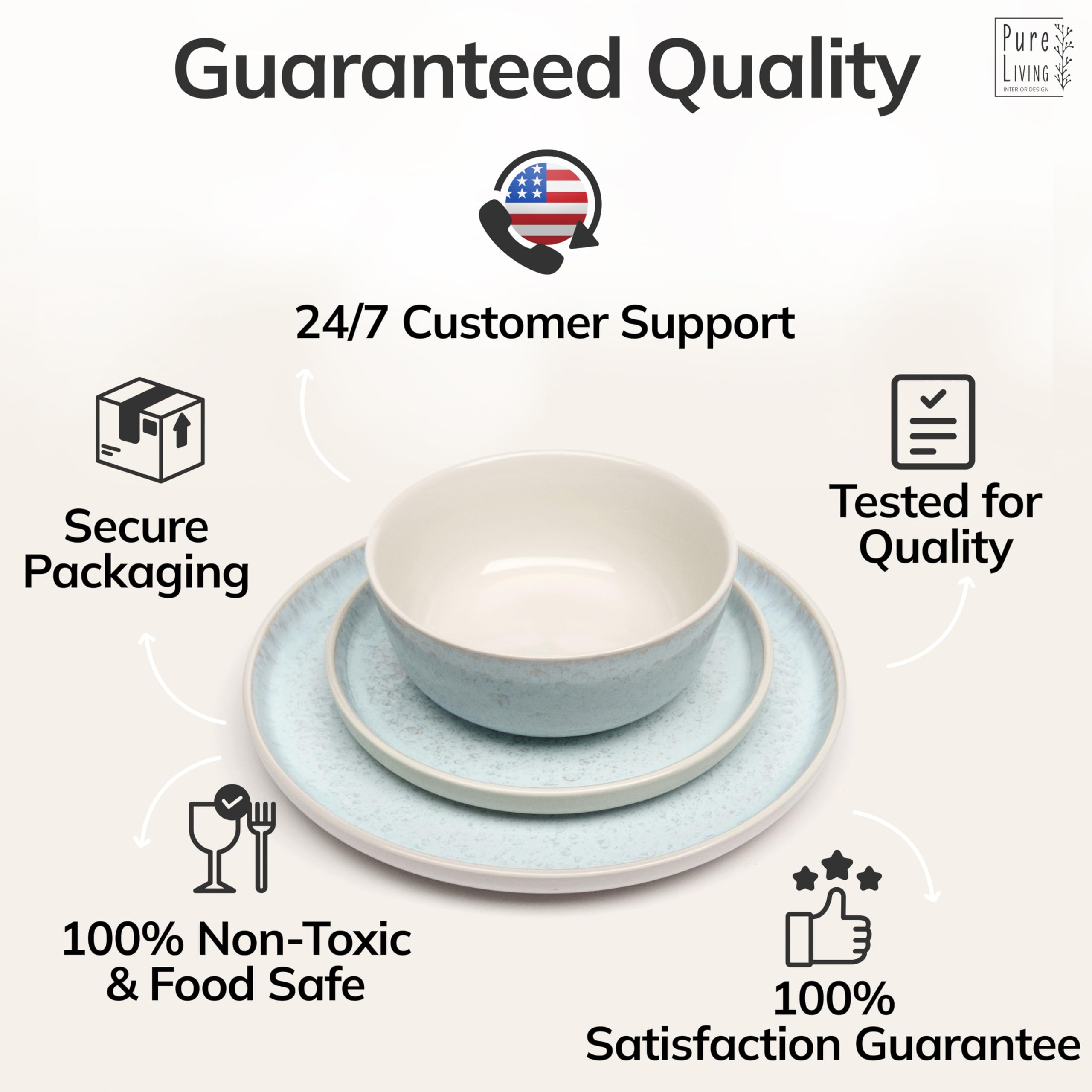 12 Piece Stoneware Dinnerware Set for 4 - Handmade Reactive Glaze Plates and Bowls Set - Chip & Scratch Resistant Dish Set - Dishwasher Microwave Safe - Light Beige & Blue