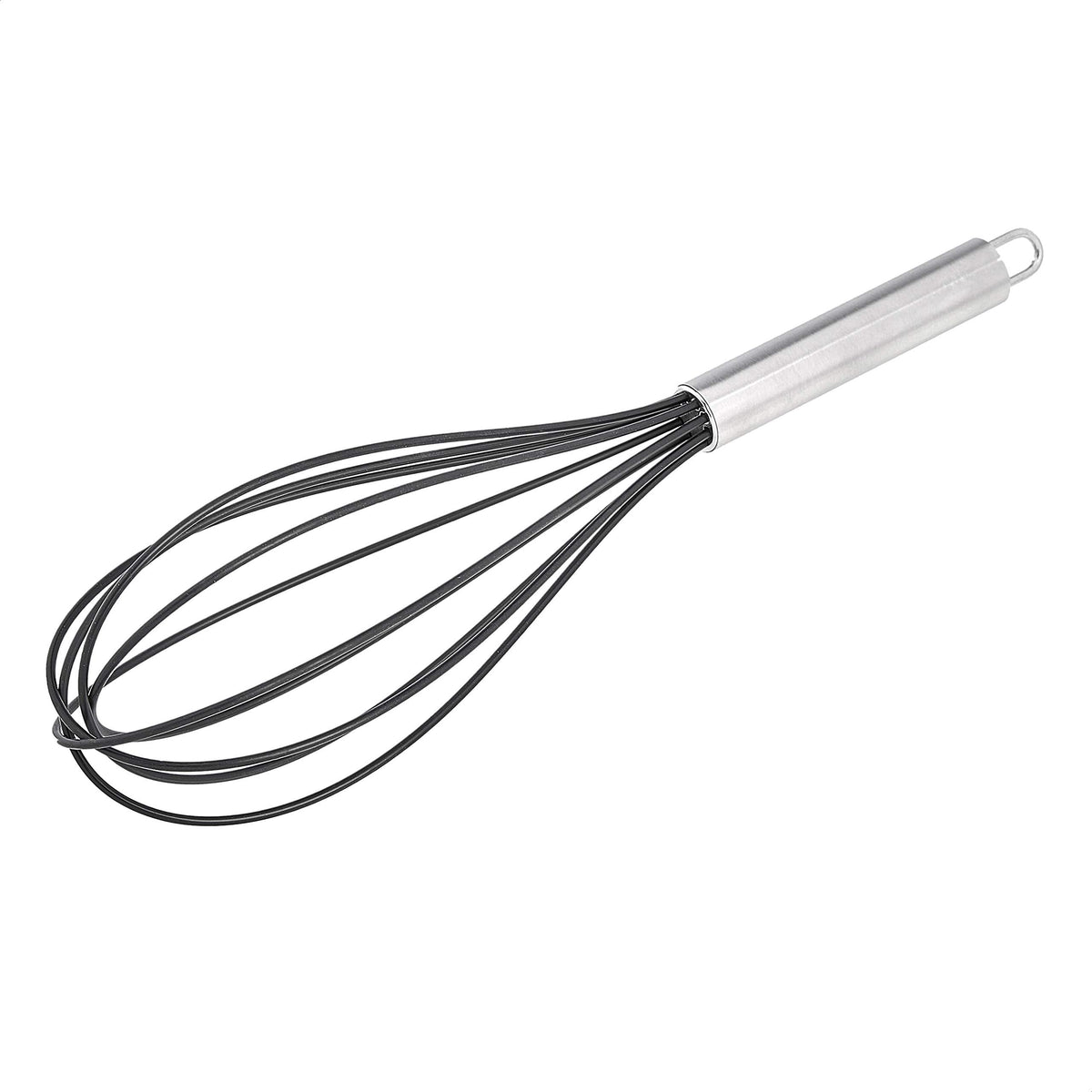 Amazon Basics Stainless Steel and Silicone Non-Stick Coated Whisk Set for Beating and Whisking, Dishwasher Safe, 8", 10", and 12", Pack of 3, Black