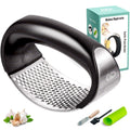 Garlic Press Rocker – Stainless Steel Garlic Mincer, Crusher & Chopper Tool with Peeler, Spatula & Brush – Easy-Press Garlic Press for Mincing Cloves, Ginger & Nuts, Comfortable Ergonomic Handle