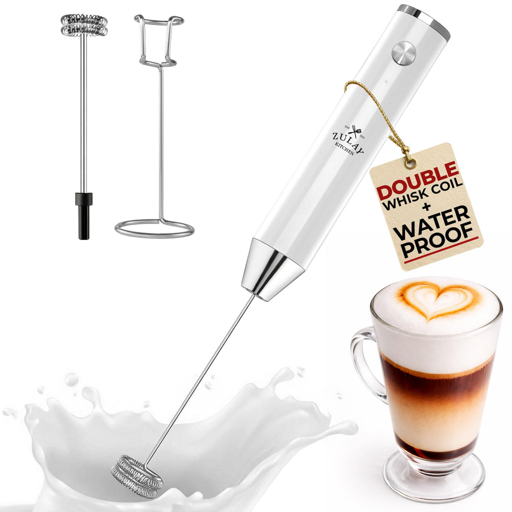 Zulay Kitchen Powerful Milk Frother Wand With Duracell Batteries - Ultra Fast Handheld Drink Mixer - Electric Whisk Foam Maker for Coffee, Lattes, Cappuccino & Matcha - Z1 Motor - Aqua