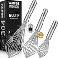 Walfos Whisk,304 Stainless Steel whisk,No-Rust 7+9+11inch Whisks for cooking Nice for Blending,Whisking,Beating.Heat resistant 600°F Dishwasher Safe. Heavy duty kitchen whisk.SILVER