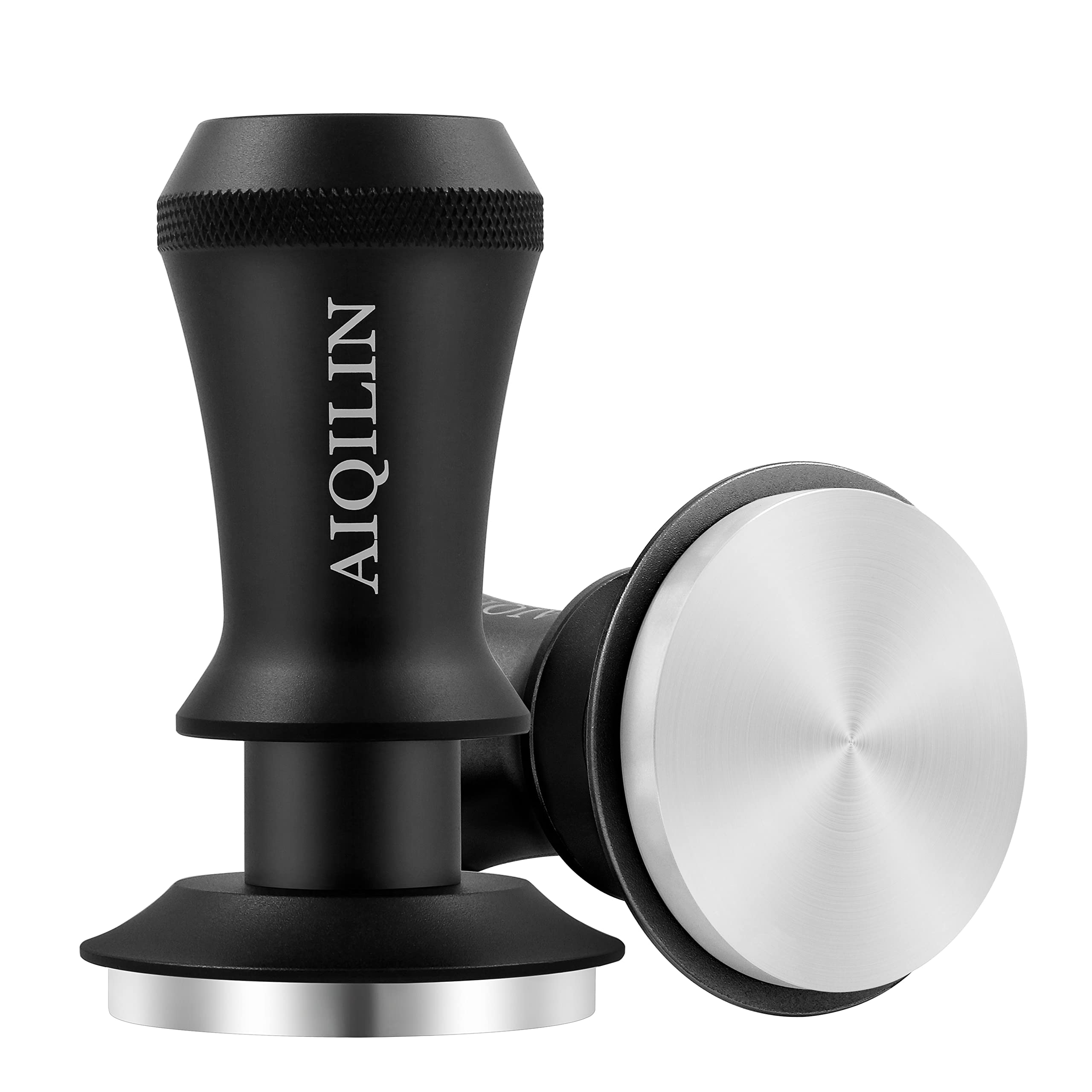 AIQILIN Espresso Tamper, Constant 30lb Coffee Tamper with double Calibrated Spring Loaded, Stainless Steel double spring loaded Coffee Tamper Fits for All Portafilters- Flat Base (58mm, BLACK)