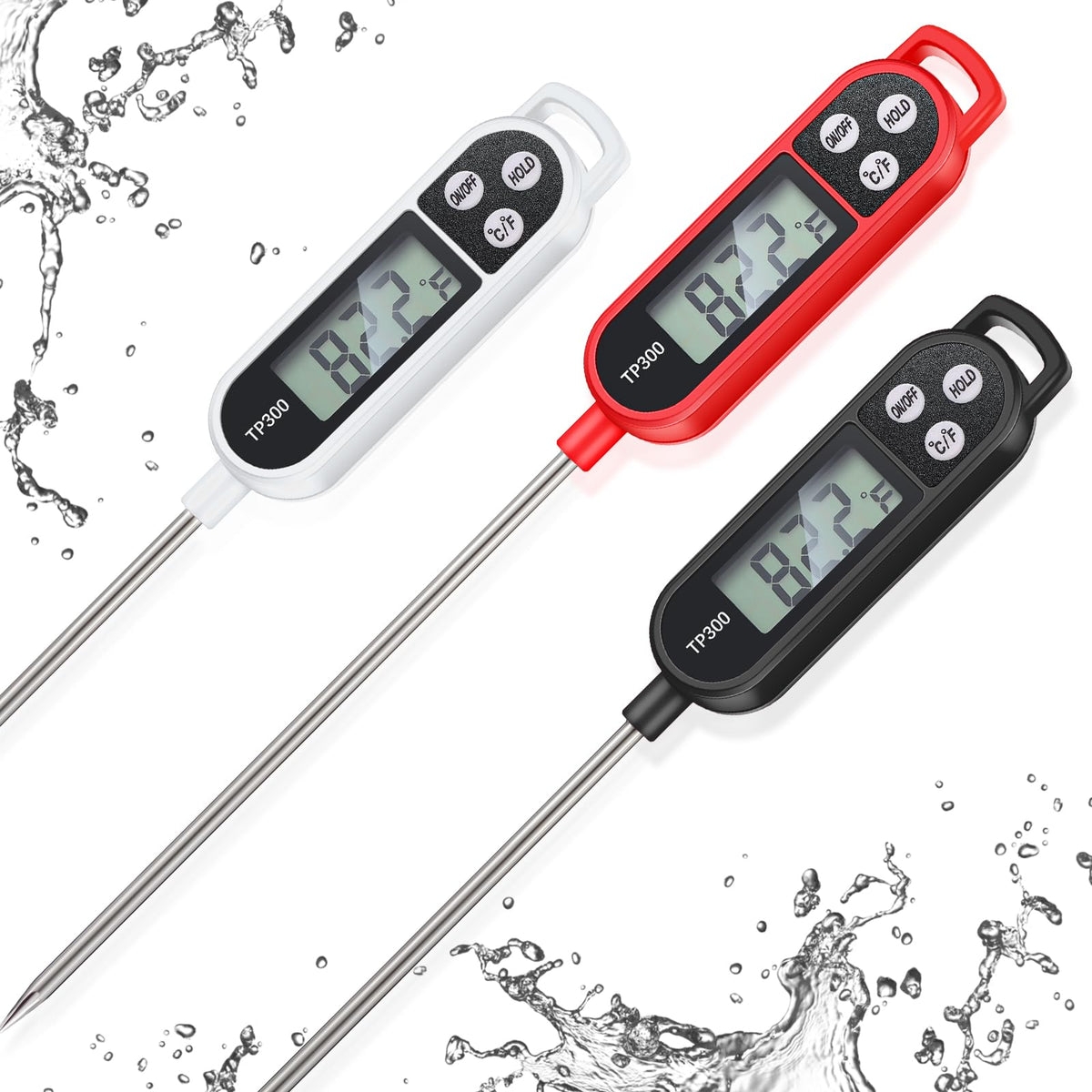 Copkim 6 Pcs Instant Read Meat Thermometer Long Probe,White