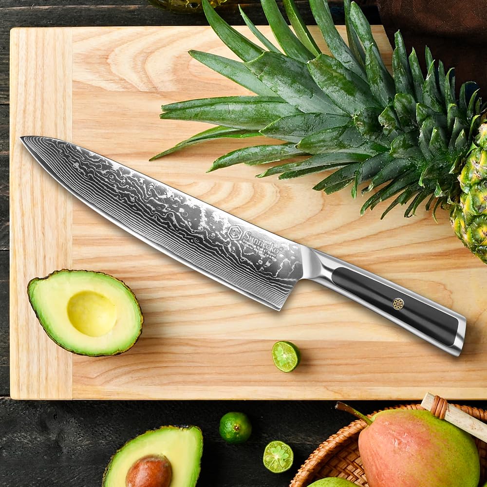 Sunnecko 8 Inch Japanese Damascus Chef Knife - Ultra Sharp VG10 Steel