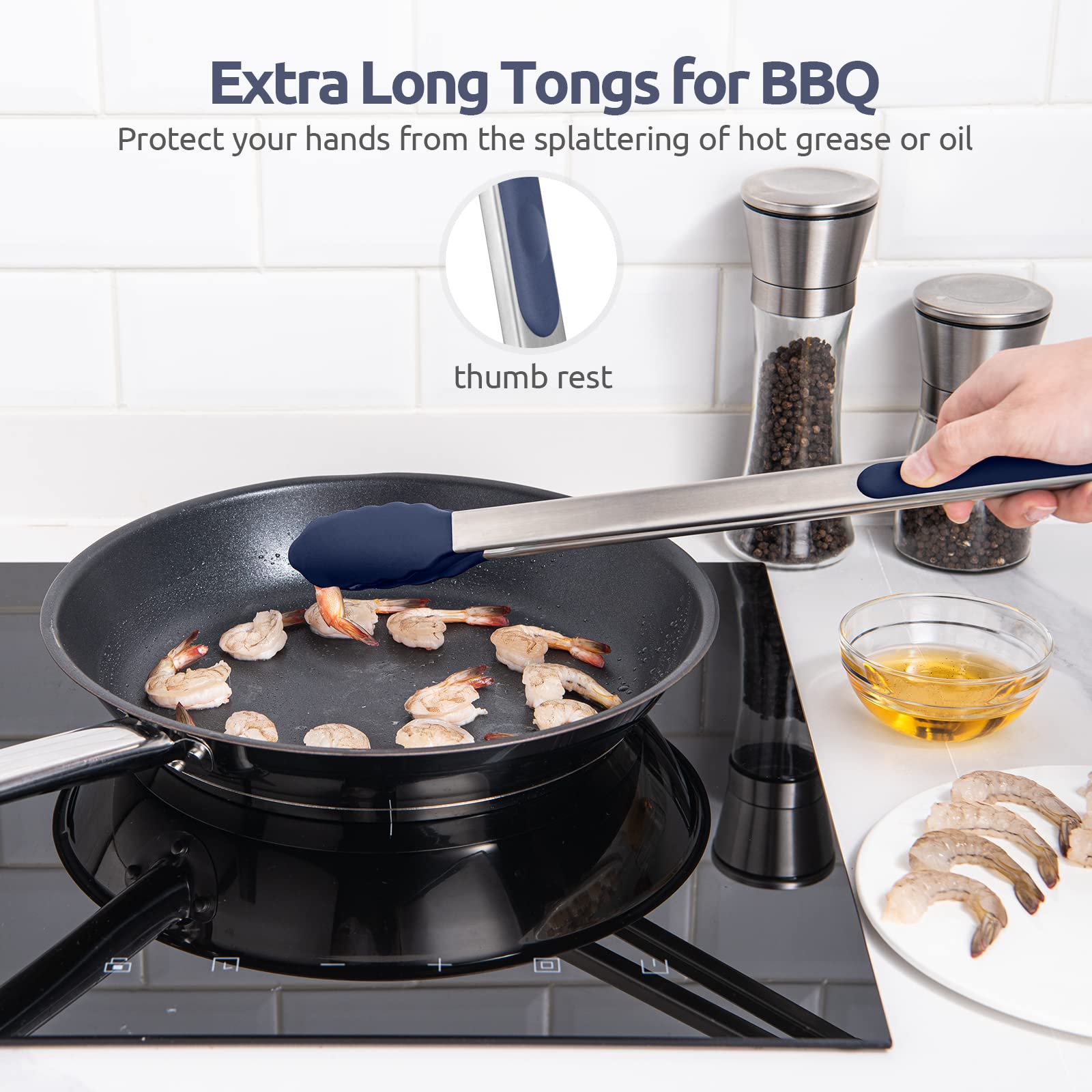 U-Taste Kitchen Tong for Cooking, 480ºF Heat-Resistant, 16in/Midnight Blue