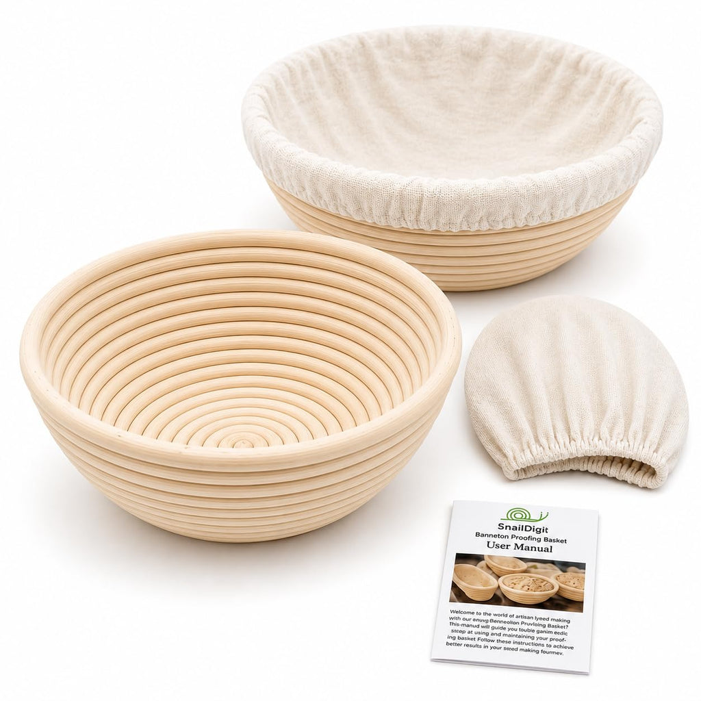 SnailDigit Banneton Bread Proofing Basket, 8.5 Inch, 2-Pack for Sourdough