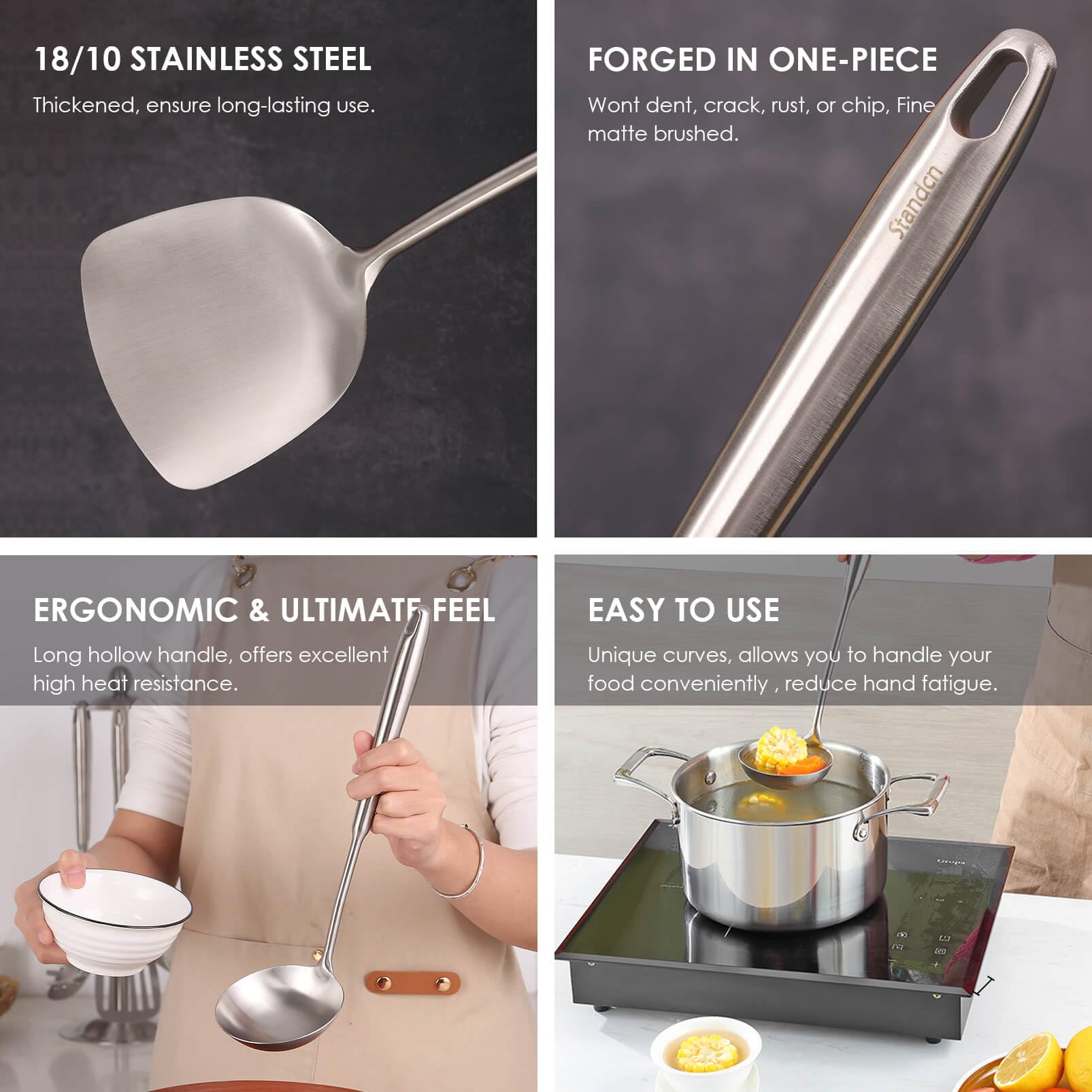 6 PCS All Metal Cooking Utensils Set - 18/10 Stainless Steel Kitchen Tools