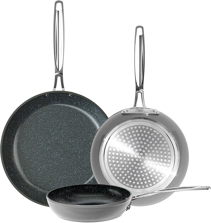 Nuwave 3-Piece 8”, 10”, 12” Forged Lightweight Frying Pan Set, Cozy Blue