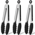 Hotec Silicone Serving Tongs for Cooking 9-Inch Kitchen Tongs with Silicone Tips, Set of 3 (Black)