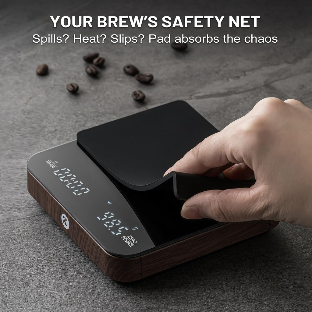 KitchenTour CaféMetric Coffee Scale with Timer 0.1g/2000g - Precision Small Scale for Espresso & Pour Over - Mini Scale with LED Display Recharge Wood