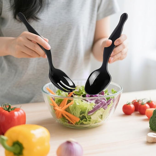 30 Pcs Disposable Black Plastic Serving Utensils,10 Set
