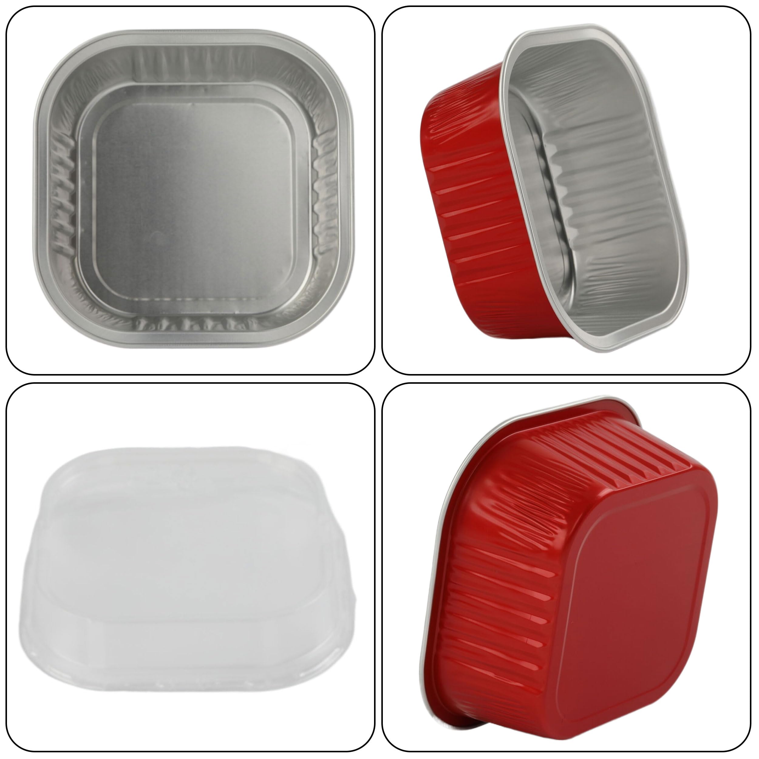 BAKINGPAK Baking Cups With Lids, 30PCS 10oz Square Mini Cake Pans With Lids Disposable Cupcake Containers Individual Cake Pans with Lids Mini Aluminum Pans with Lids for Christmas Party Birthday, Red