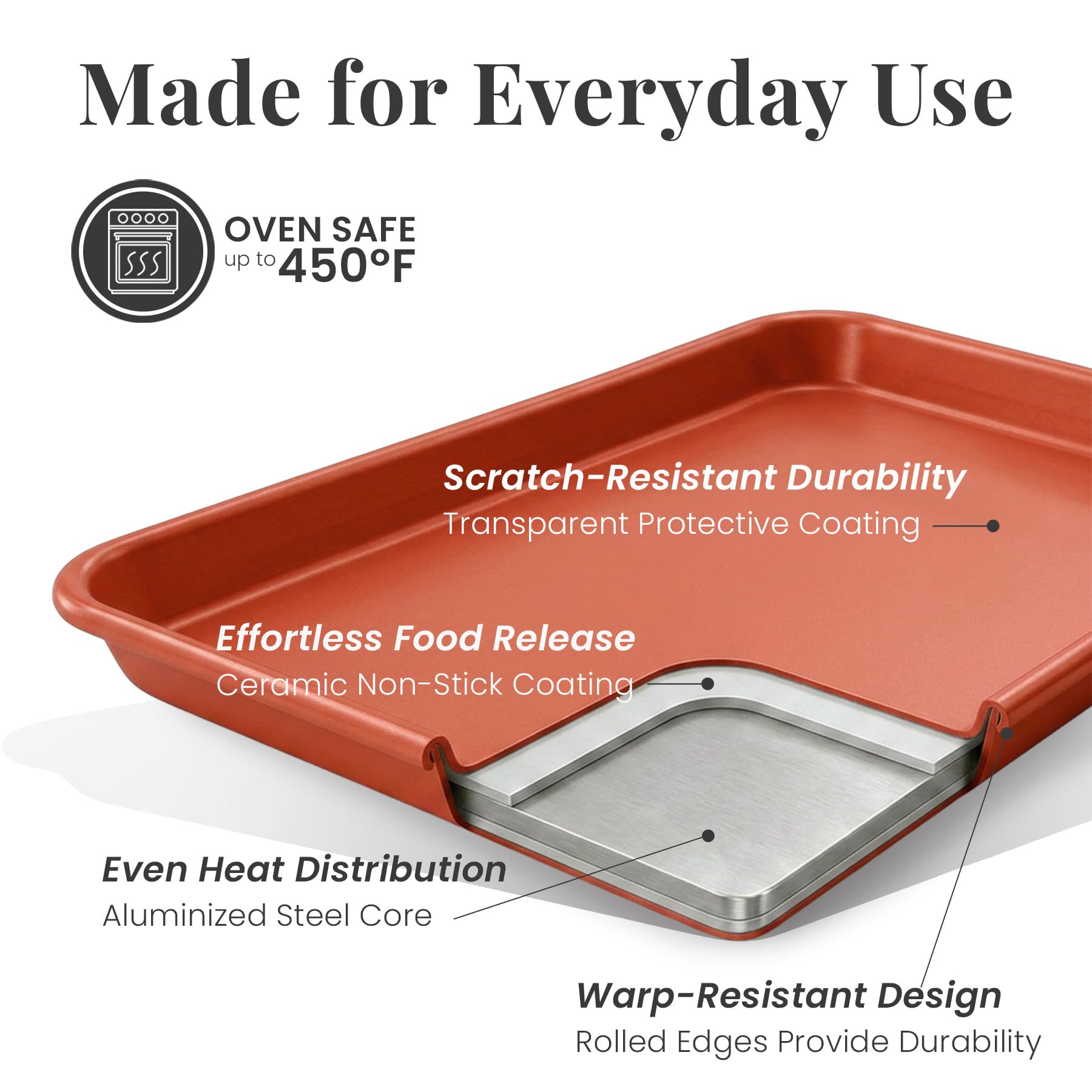 Larder & Vine 8-Piece Stackable Bakeware Set, Ceramic-Coated Nonstick Baking Pan Set, Non-Toxic, with Baking Sheets, Muffin Pan, Loaf Pan & Cake Pans, Cabernet