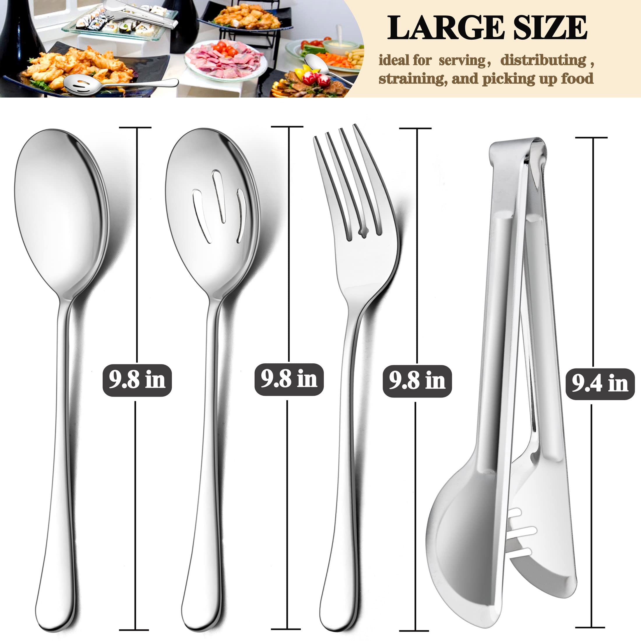 LIANYU 12 PCS Large Serving Utensils Set, 9.8 Inch Slotted Spoons and Forks