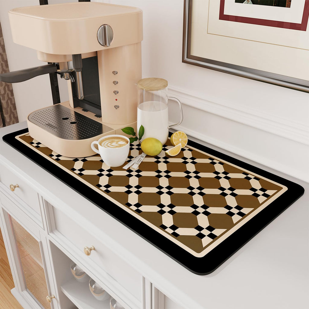 AMOAMI Coffee Mat Hide Stain Rubber Backed Absorbent Dish Drying Mat for Kitchen Counter - Fits Under Coffee Maker - KHAKI 16X24