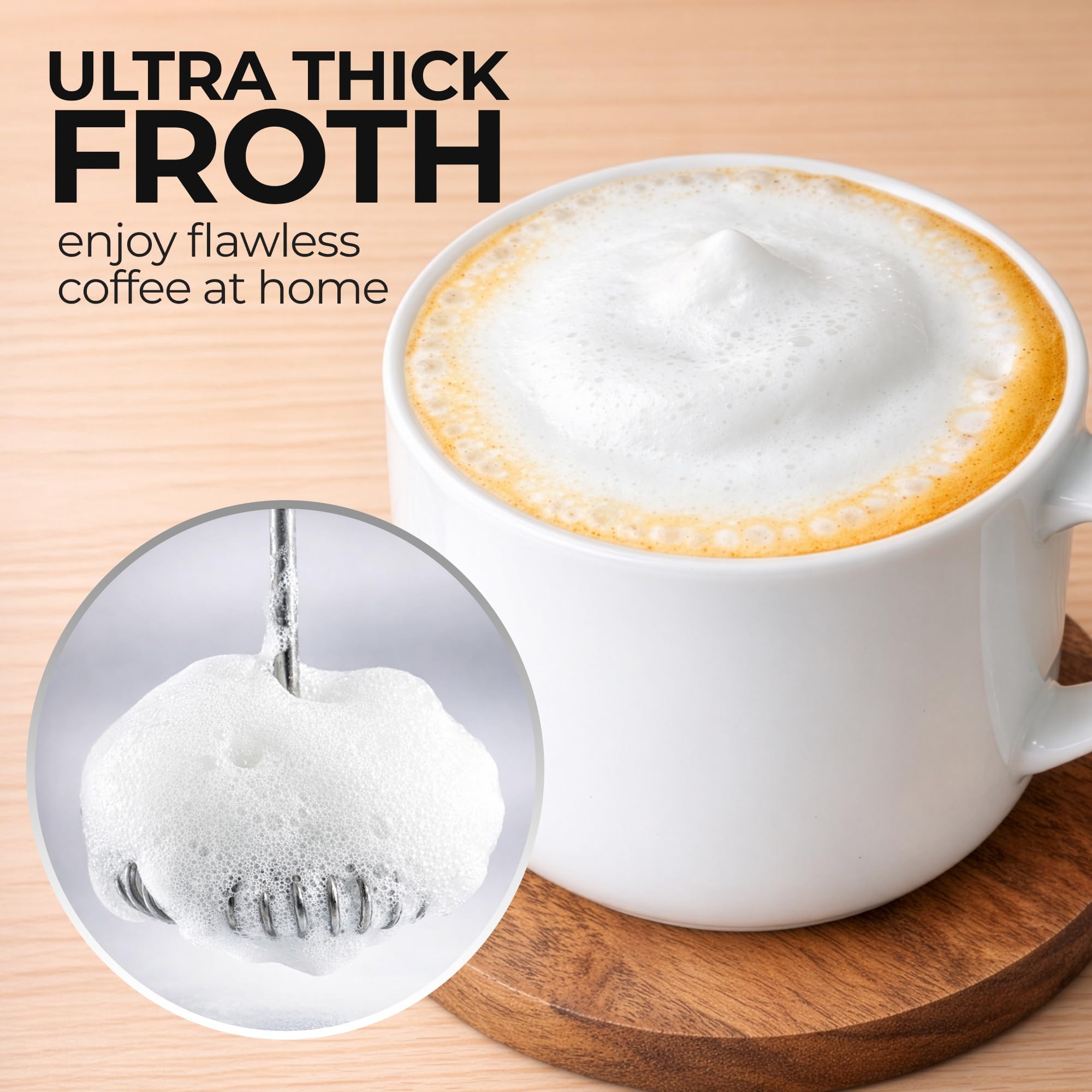 Zulay Rechargeable Milk Frother – 3-in-1 Handheld Frother Wand with Travel Case & USB-C Charger – Single, Double & Egg Whisk for Latte, Cappuccino, Matcha, Protein Shakes - Froth N Go Deep Black