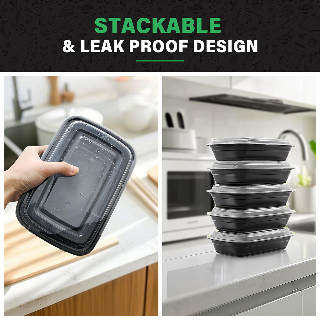 WUHUIXOZ Meal Prep Container, 50 Pack 32 oz Food Storage Containers with Lids, Disposable Bento Box Reusable Plastic Lunch Box, BPA Free Take-Out Box Microwave Dishwasher Freezer Safe