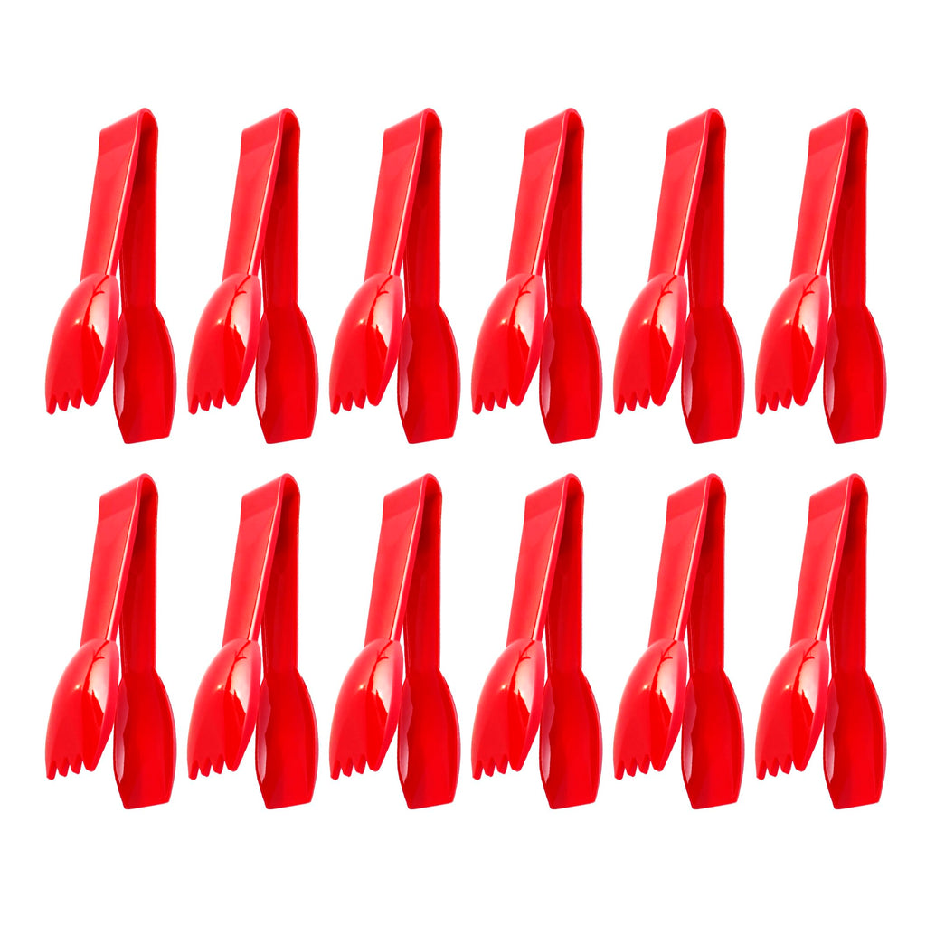 New Star Foodservice Utility Tong, High Heat Polycarbonate Plastic, Straight Edge, 6 Inch, Set of 12, Red