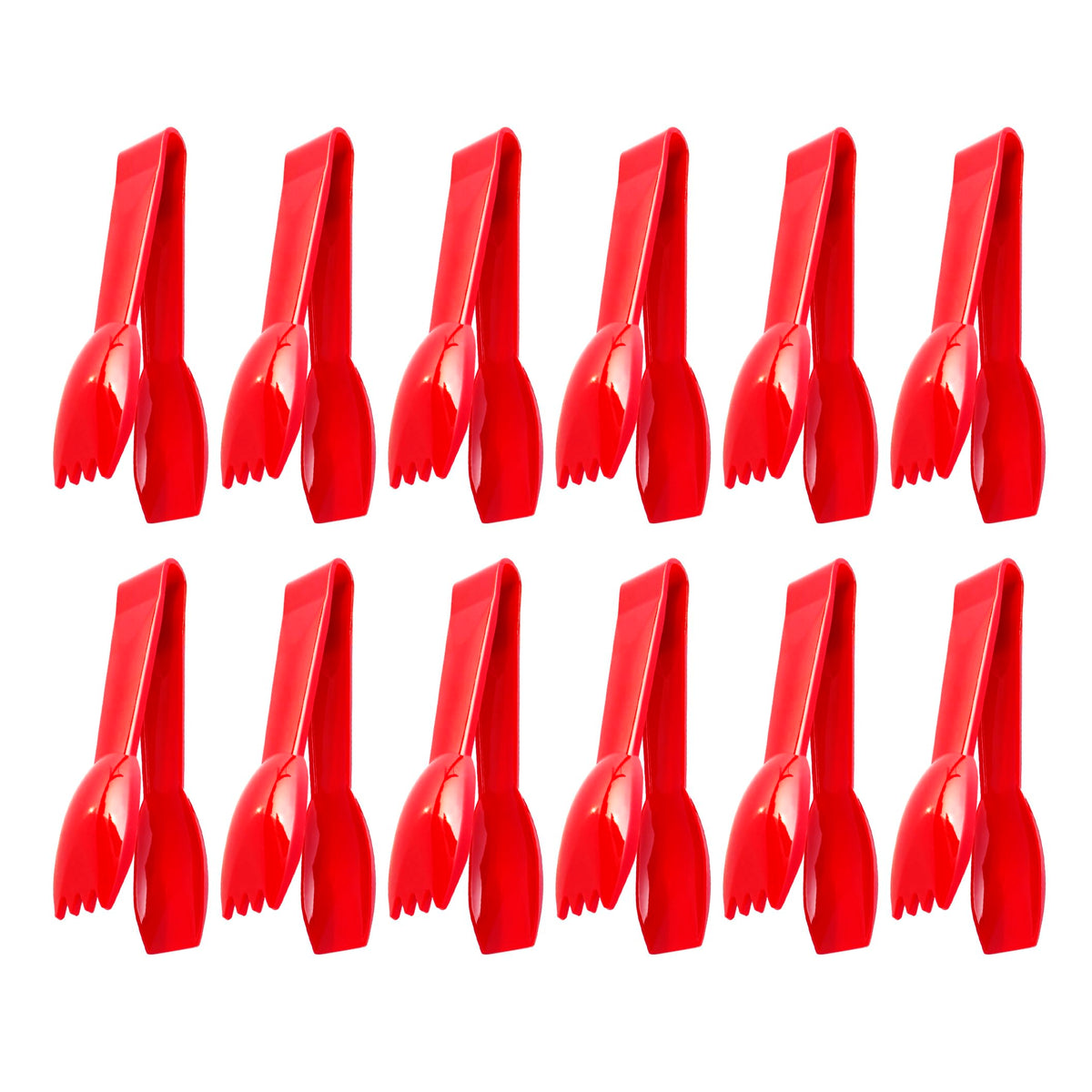 New Star Foodservice Utility Tong, High Heat Polycarbonate Plastic, Straight Edge, 6 Inch, Set of 12, Red