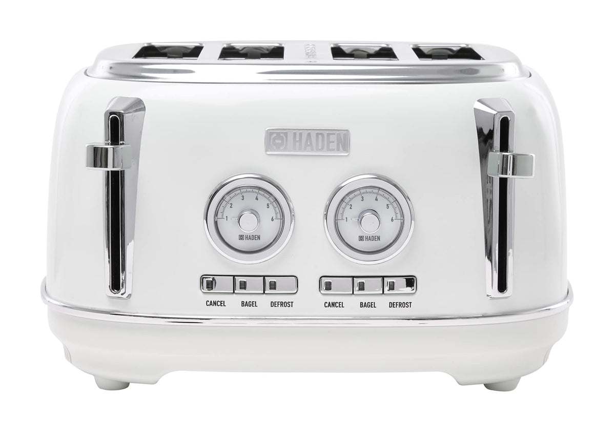 Haden Dorset 4 Slice Wide Slot Stainless Steel Toaster with Adjustable Browning Control & Non-Slip Feet, Black & Copper
