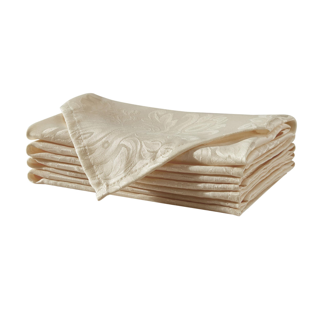 Newbridge Barcelona Luxury Damask Fabric Napkins, Set of 4 Square Napkins, Antique White, 100% Polyester, No Iron, Soil Resistant Dining Room, Party and Banquet Napkins