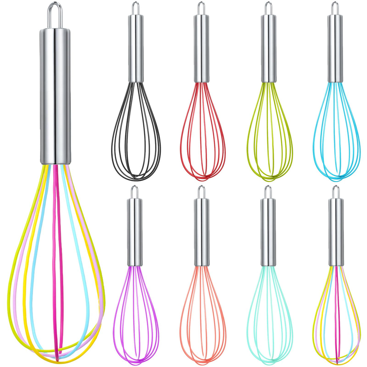 Domensi 24 Pcs Whisks Bulk 10 Inch Silicone Egg Beater Cooking Party Favors