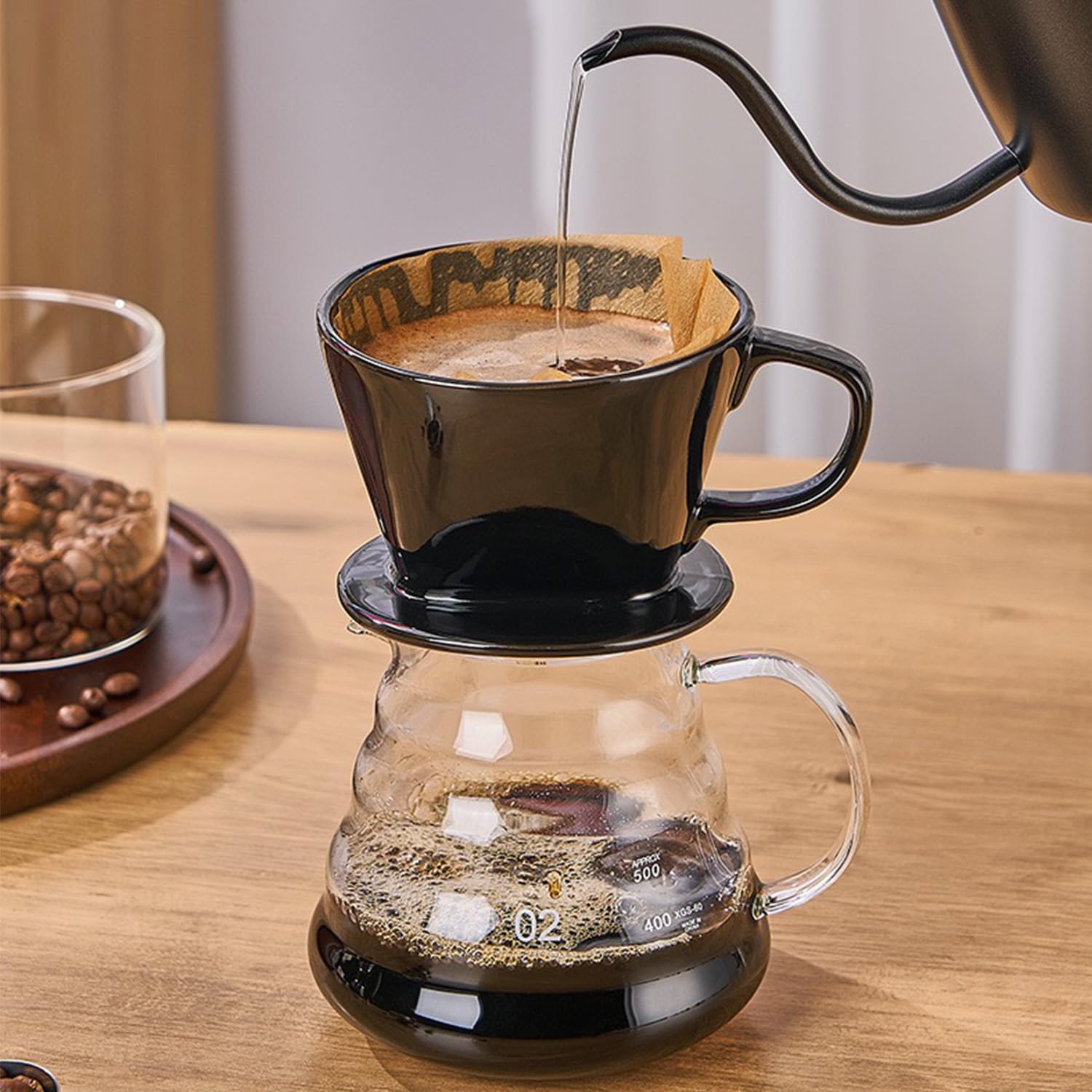 Marirao Pour Over Coffee Maker, Single Cup Coffee Dripper, Manual Porcelain Slow Brewing Accessories for Travel, Camping, Office, Home, Cafe, Coffee Gifts (Black, Medium)