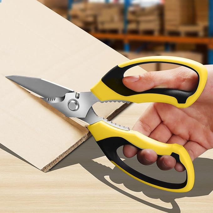 Utility Scissors Heavy Duty: 8-Inch sharp Scissors All Purpose heavy duty, Serrated Blades Cut Carpet, Cardboard, Wire, Leather, Fabric, Multipurpose Shears for Kitchen, Garden, Office, Craft