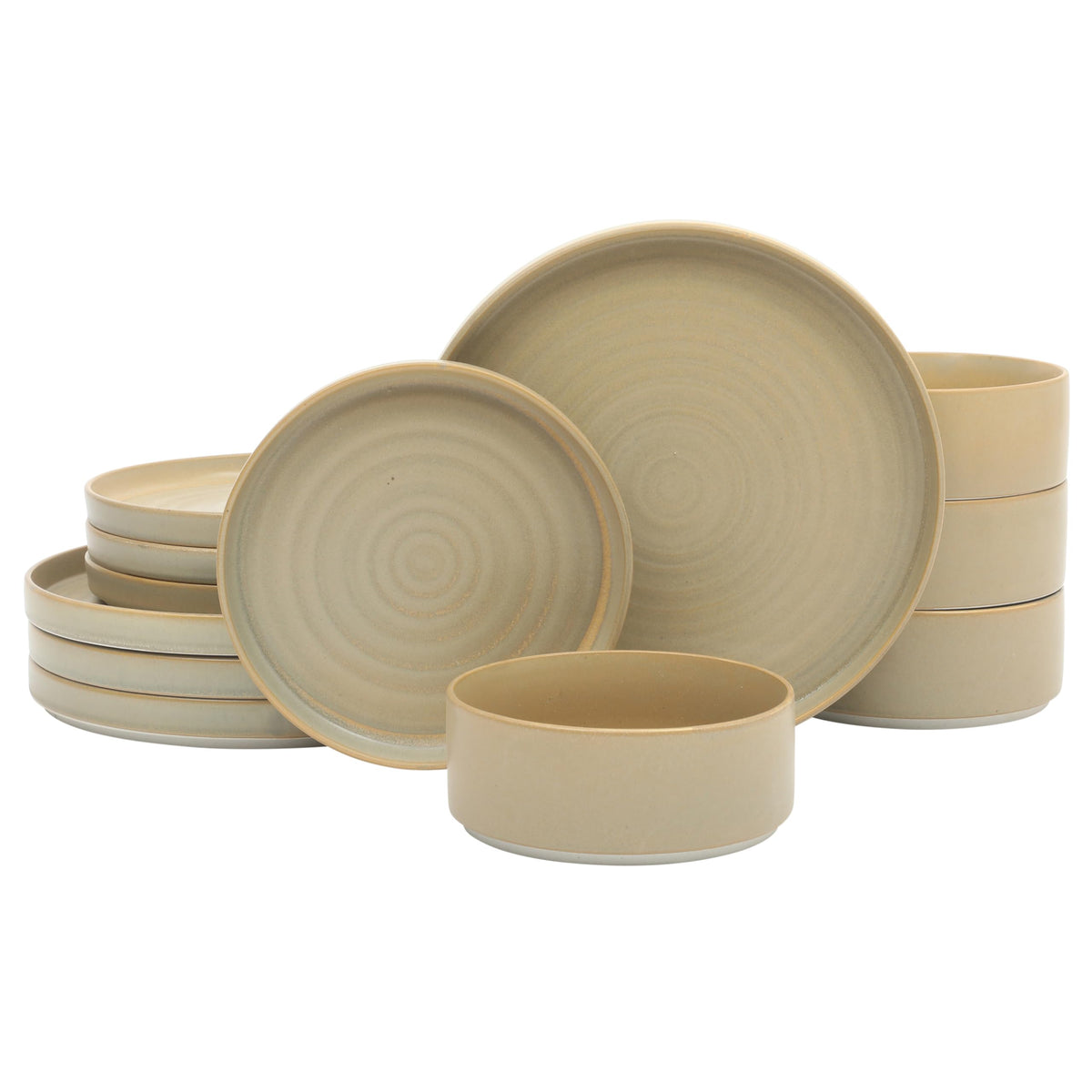 Gibson Elite Echo Bay 12 Piece Porcelain Reactive Glaze (Service for 4) Ceramic Plates and Bowls Modern Stackable Dinnerware Set - Blue