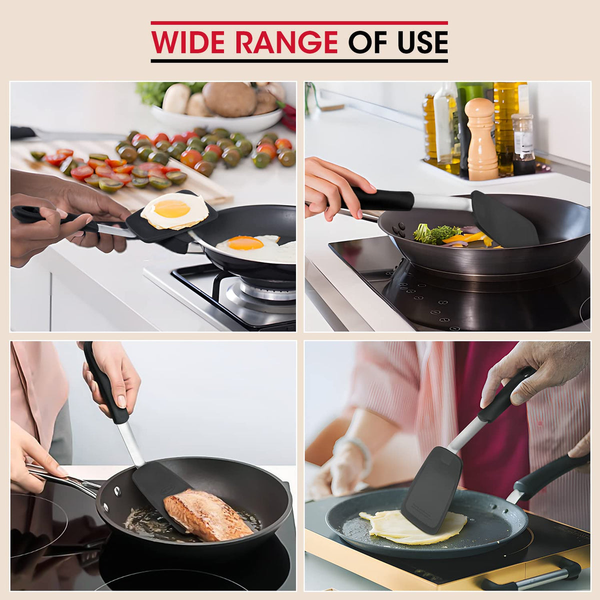 Unicook 2-Piece Silicone Spatula Turner Set for Everyday Cooking, Black