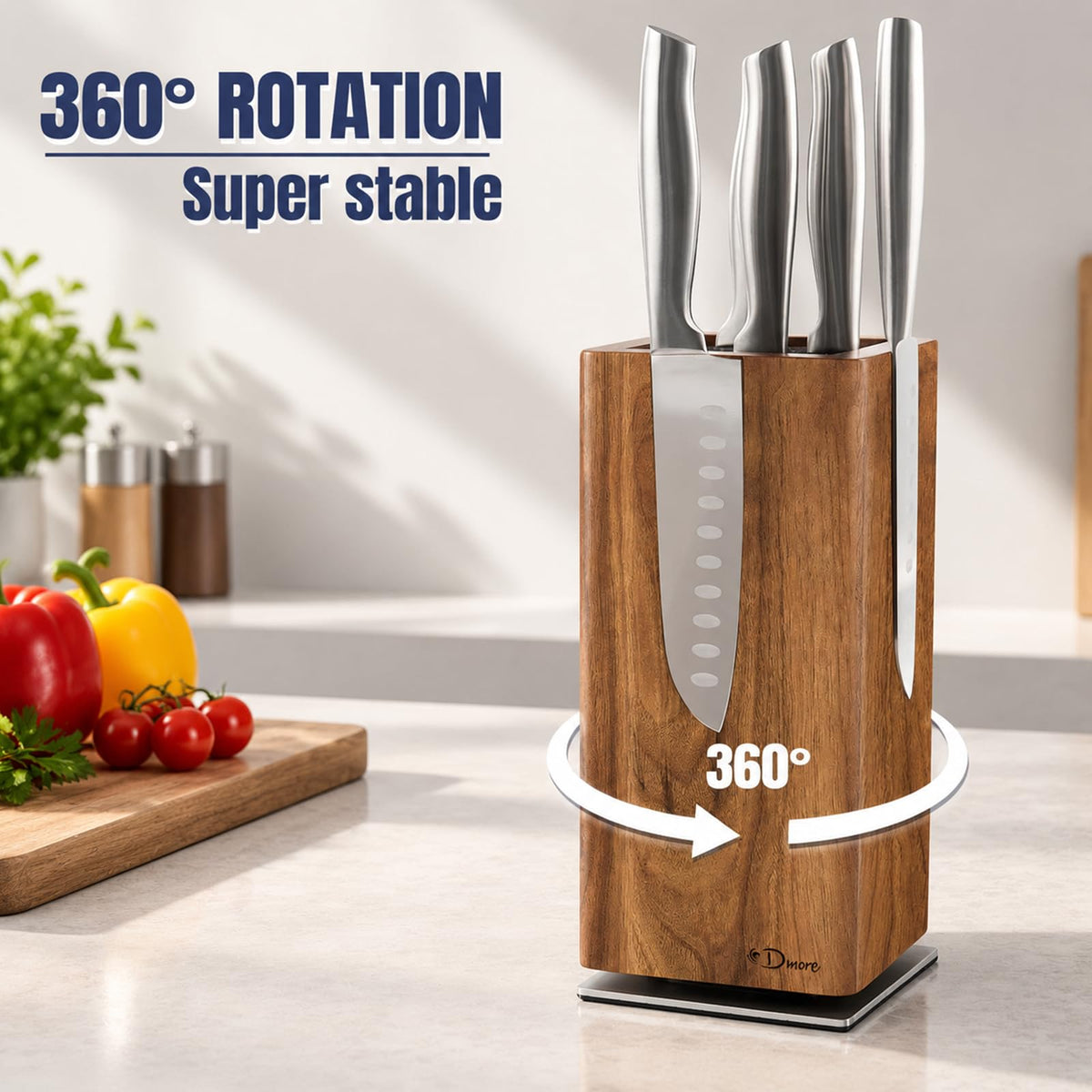 Dmore magnetic knife block without knives 360° rotatable knife holder stand