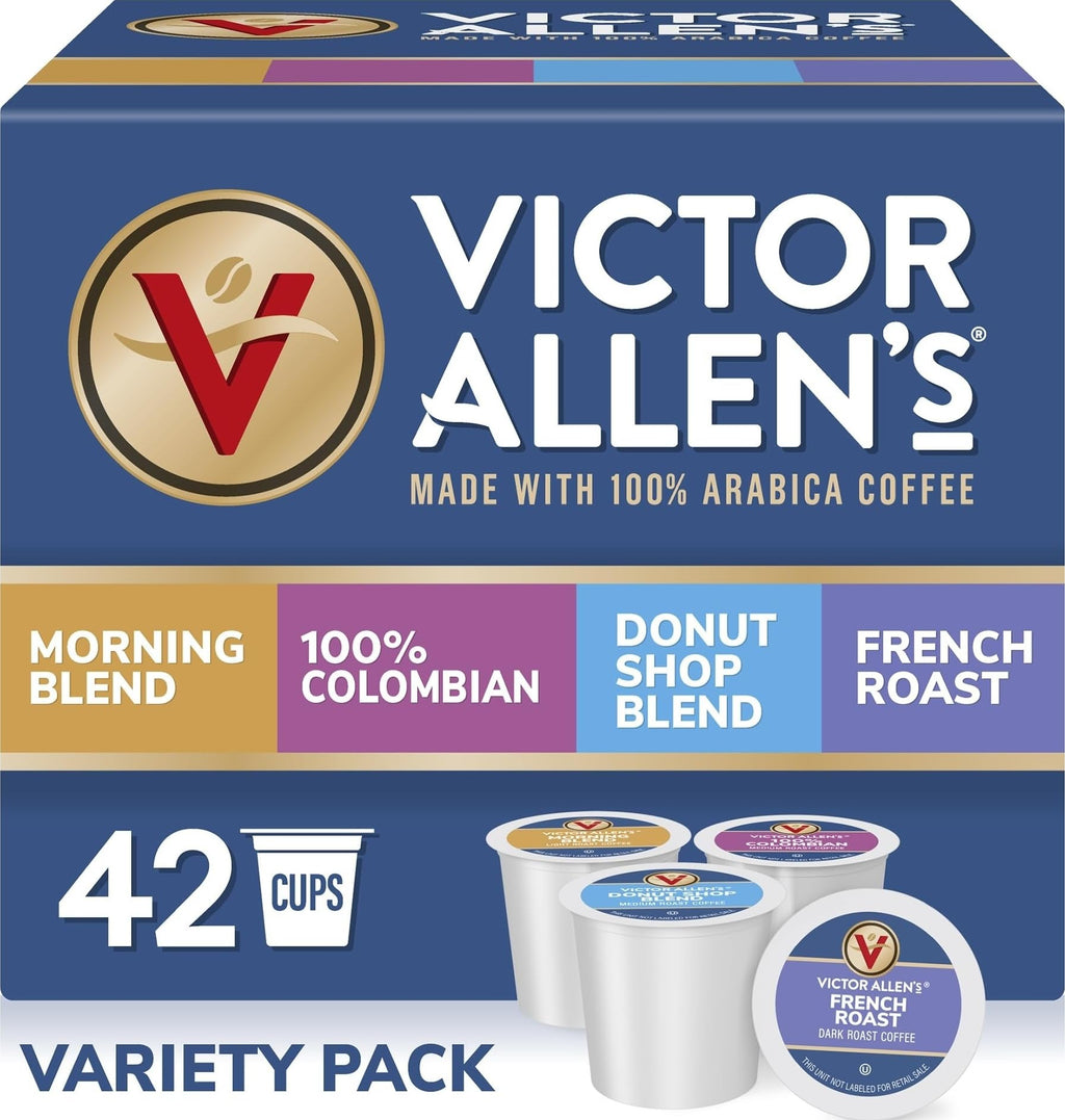 Victor Allen's Coffee Variety Pack (Morning Blend, 100% Colombian, Donut Shop Blend, and French Roast), 42 Count, Single Serve Coffee Pods for Keurig K-Cup Brewers