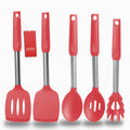 Silicone Spatula and Cooking Spoon,5 Pack Non-Stick Cooking Utensils for Kitchen，Heat Resistant Solid & Slotted Spoons and Spatulas, Stainless Steel Handle Coated with Silicone, Khaki