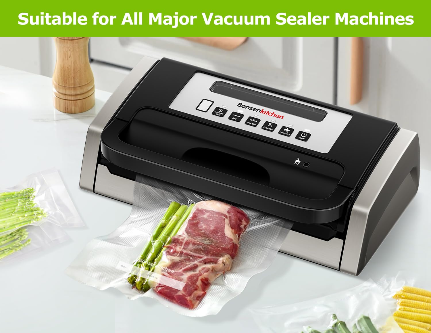 Bonsenkitchen Vacuum Sealer Bags, Commercial Grade, BPA Free