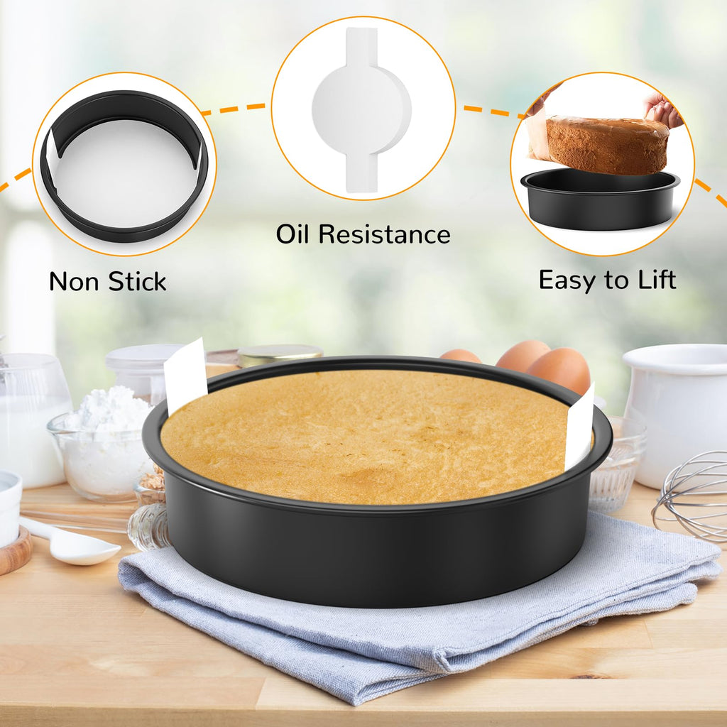 AltarreT 8 Inch Round Cake Pan Set of 3, Nonstick Baking Pans with 100PCS Parchment Paper, Dishwasher Safe