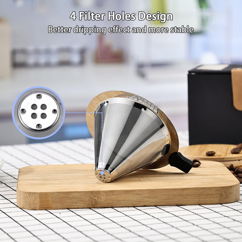 Pour Over Coffee Filter Dripper,Stainless Steel Reusable Cone Drip