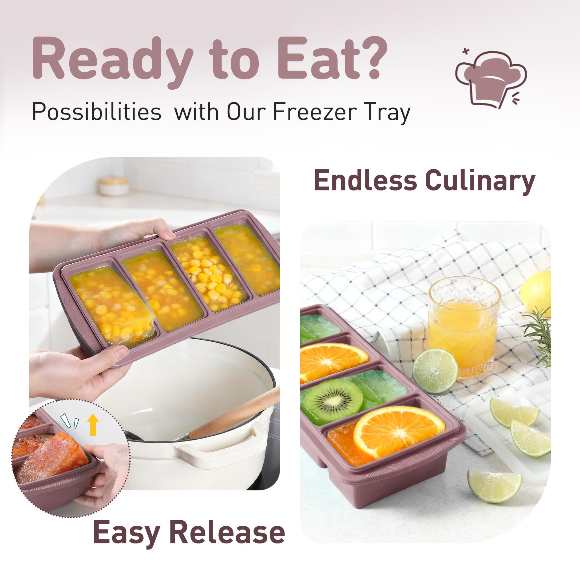 Silicone Freezer Tray with Lid Soup Freezer Container Molds with Steel Reinforced Rim Large Ice Cube Tray Makes 8 Perfect 1 Cup Portions Cubes Storage Food Containers House Essentials for New Home