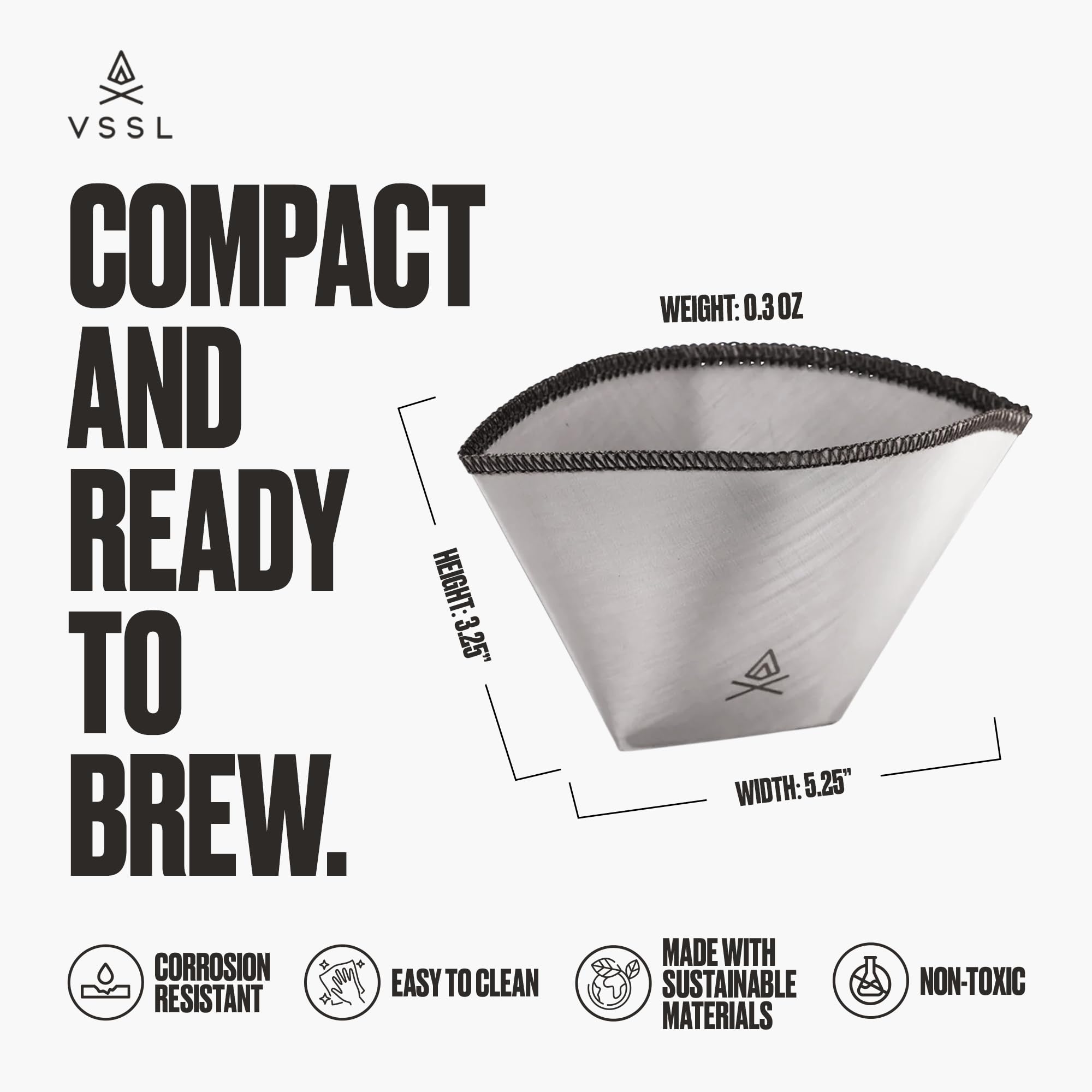 VSSL – Nest #1 Reusable Coffee Filter | Stainless Steel Mesh Filter | Pour Over Filters for Camping | Sustainable & Eco-Friendly Coffee Gear | Compact, Durable & Adventure Ready | Pack of 3