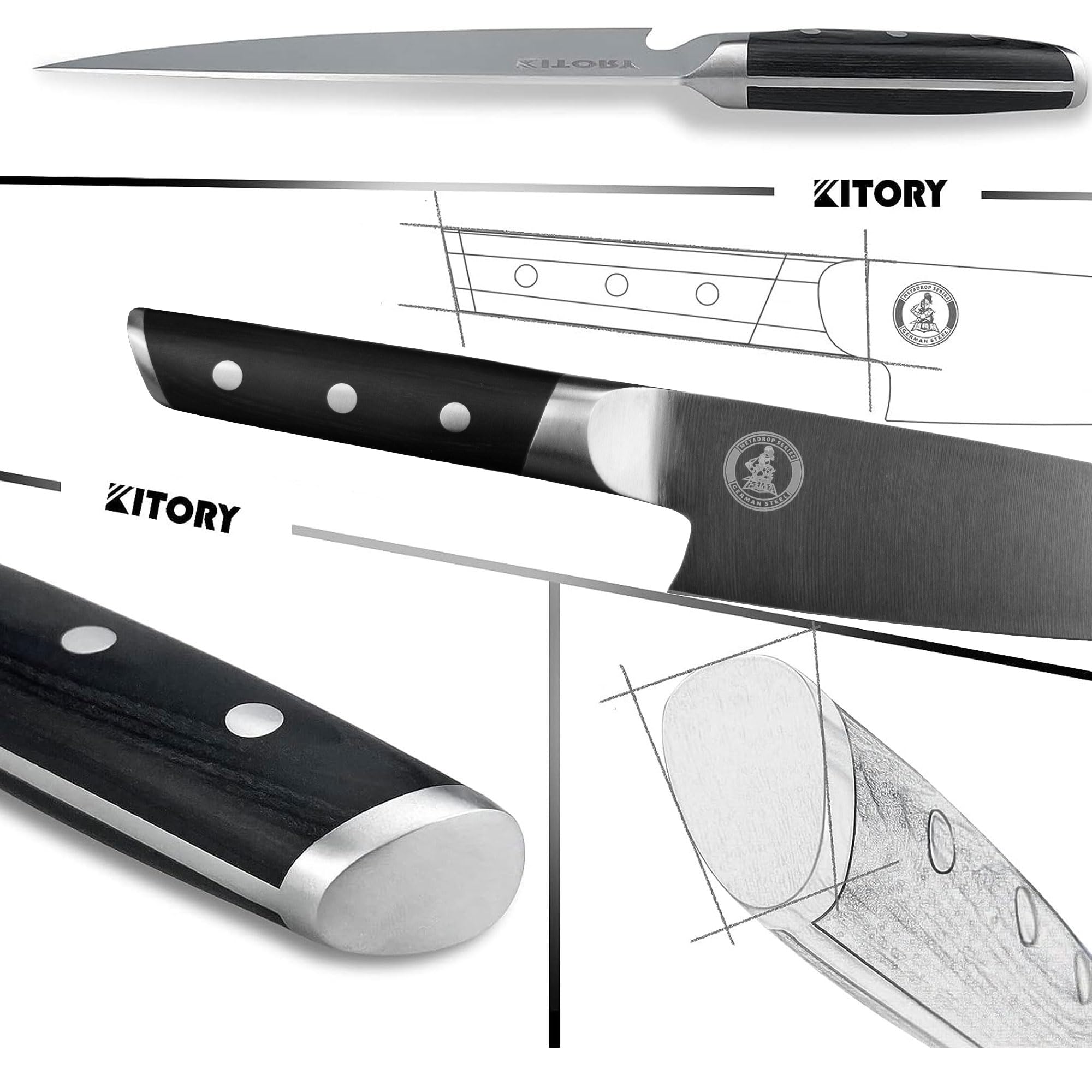 Kitory Chef Knife 8", Gyuto Kitchen Knife - Full Tang Pro Chopping Chopper- Forged HC Steel - Ergonomic Pakkawood Handle-2025 Gifts