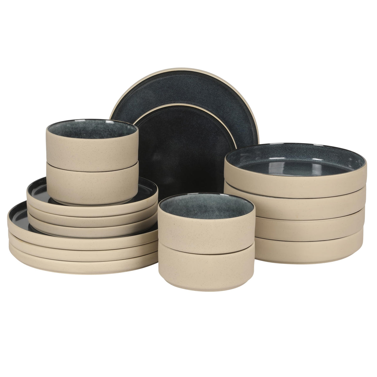 Gibson Elite Menlo Park 16-Piece Pottery Clay Stoneware Dinnerware Set – White Reactive Glaze, Embossed Plates and Bowls W/Pasta Bowl, Service for 4 – Microwave & Dishwasher Safe