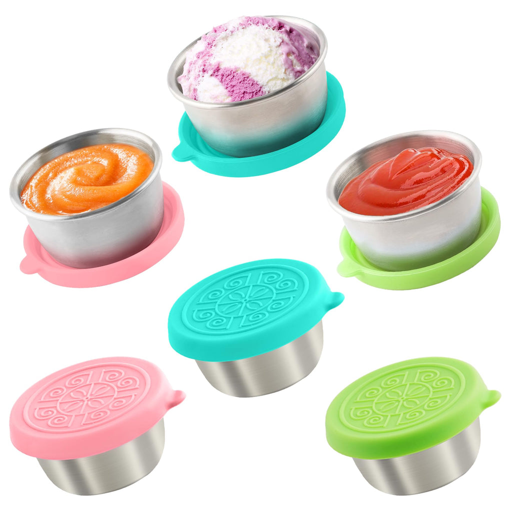 Qukaka 1.6 oz Stainless Steel Salad Dressing Containers with Lids, 6 Pack