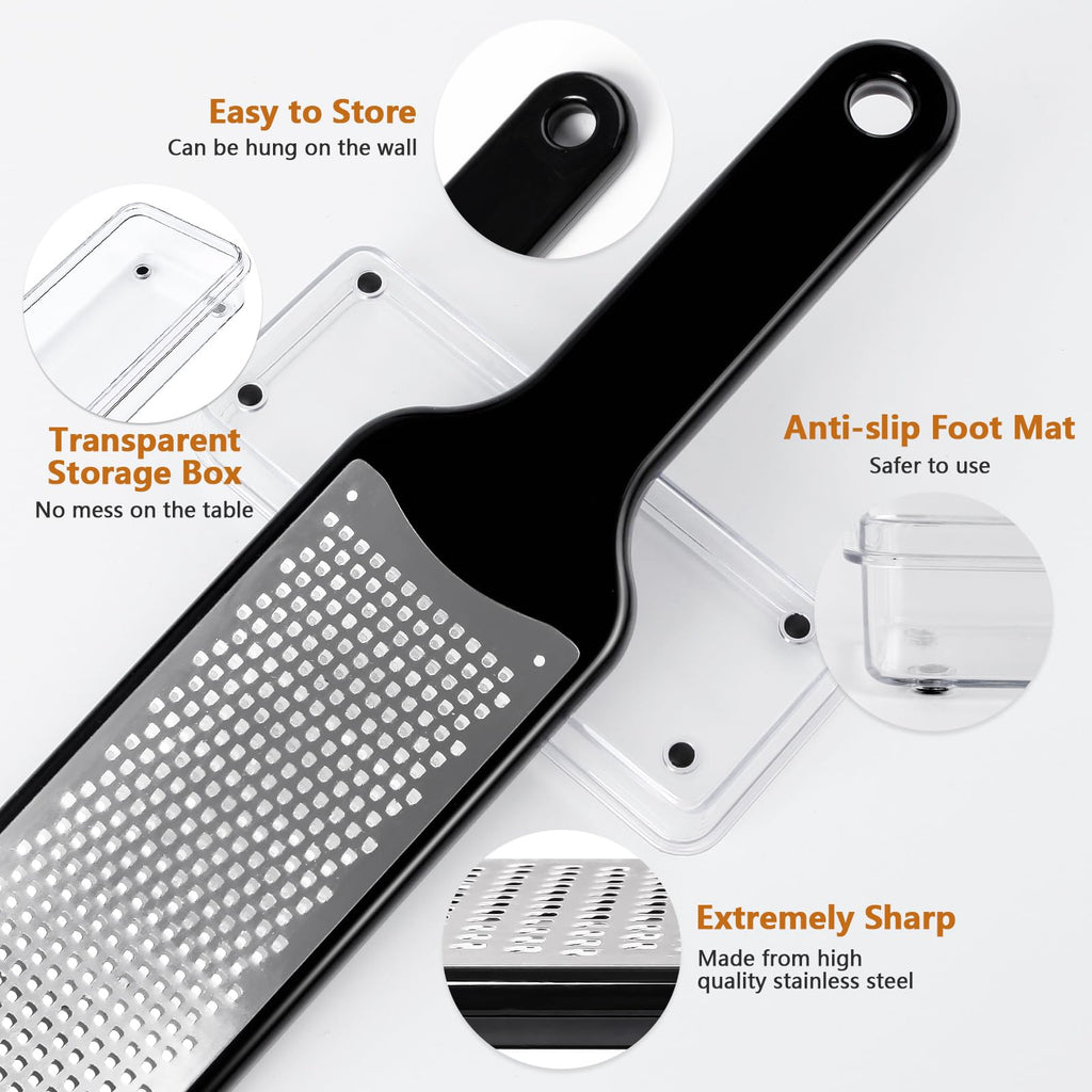 LHS Citrus Lemon Zester & Cheese Grater with Container - Zester Grater with Handle for Parmesan Cheese, Ginger, Garlic, Nutmeg, Chocolate, Fruits, with Anti-Slip Base, Dishwasher Safe