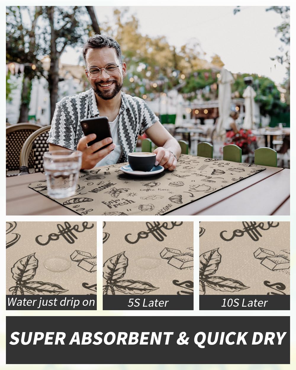 AMOAMI Coffee Mat Hide Stain Rubber Backed Absorbent Dish Drying Mat for Kitchen Counter - Fits Under Coffee Maker & Espresso Machine (17X31.5, MILK TEA)