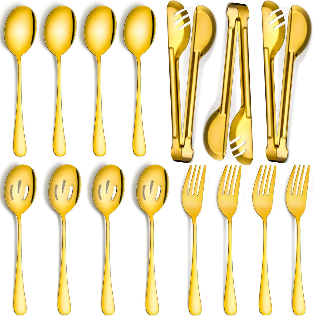 Patelai 15 Pieces Gold Serving Utensil Set, Stainless Steel Buffet