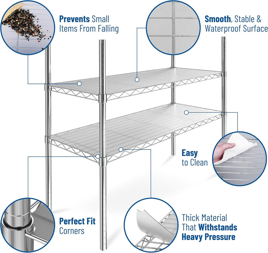 Shelf Liners for Wire Shelf System - Set of 5 in Clear - 12 x 22 inch - Plastic Wire Shelving Shelf Mats