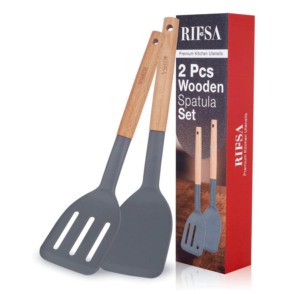 Silicone Spatula Set - Pack of 2 Non Stick Slotted Kitchen Spatulas, Heat Resistant Silicone Turner for Frying, Baking, BPA-Free, Slotted Spatula for Nonstick Cookware