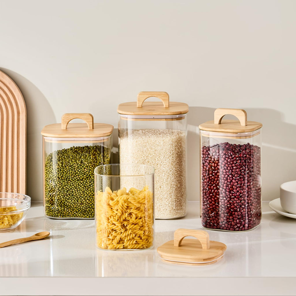 Sweejar 4 qt Large Jars with Bamboo Lids, 1 Gallon Glass Candy Jar with Lid, Sugar/Flour Storage Containers, 128 oz Big Glass Canisters with Airtight Lid, 2 Pack