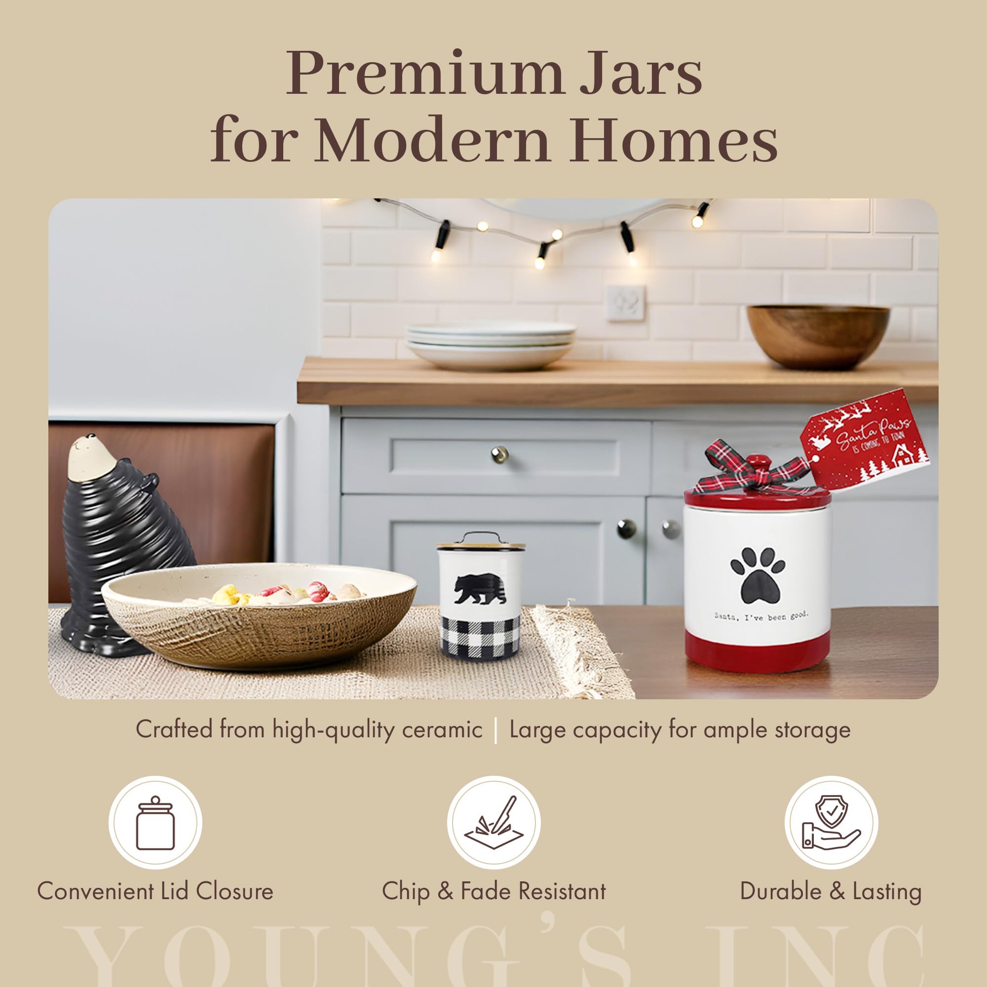 Young's Inc. Ceramic Honey Bee Cookie Jar with Lid and Handle – Honeycomb Design, 5.75" x 5.83" x 7.87", Decorative and Functional Kitchen Storage - Tea Canister