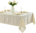 Newbridge Barcelona Luxury Damask Fabric Tablecloth, 52” Wide x 70” Rectangle, Antique White, 100% Polyester, No Iron, Soil Resistant Dining Room, Party and Banquet Table Cover