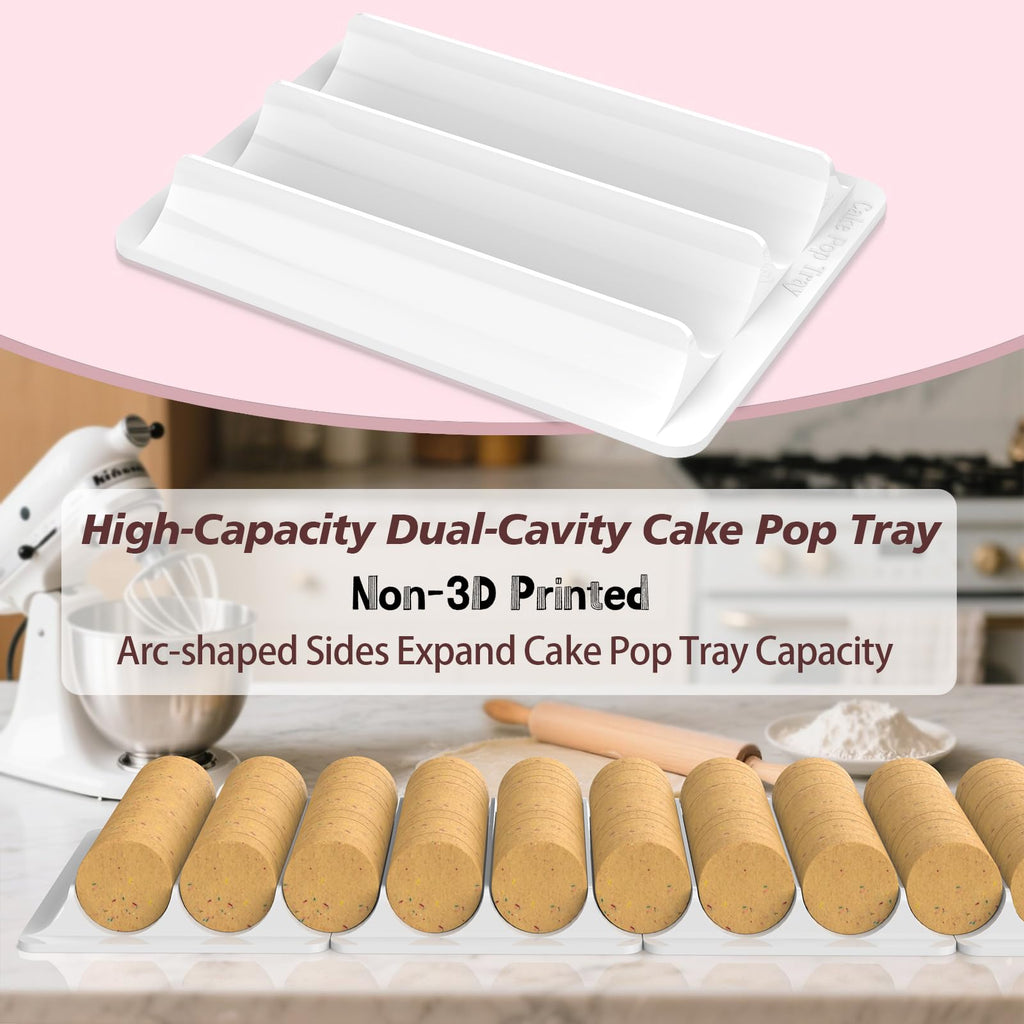 Cake Pop Cutter and Pusher with Tray - Circle Cake Pop Mold Set | Non-3D Printed | 1.75" Size | High-Capacity Dual-Cavity Cake Pop Tray | Smooth & Easy-Clean Surface